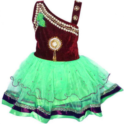sardar Baby Girls Midi/Knee Length Festive/Wedding Dress(Green, Sleeveless)