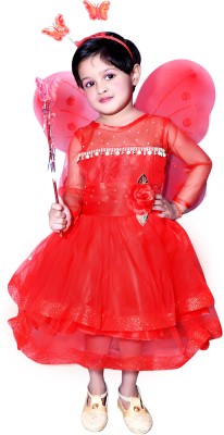 Stylish Collection Girls Calf Length Festive/Wedding Dress(Red, Full Sleeve)