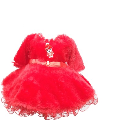 apna collection Girls Calf Length Party Dress(Red, Full Sleeve)