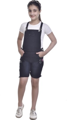 LITTLE WONDER Dungaree For Girls Casual Solid Denim(Black, Pack of 1)