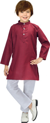 ZARTAJ Boys Festive & Party Kurta and Pyjama Set(Maroon Pack of 1)