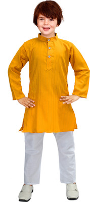 ZARTAJ Boys Festive & Party Kurta and Pyjama Set(Yellow Pack of 1)