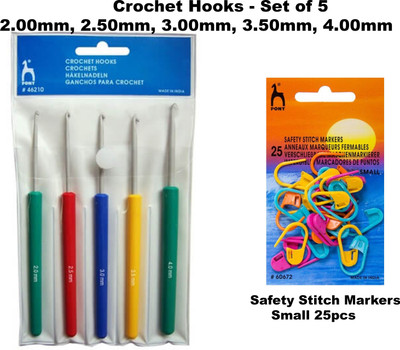 Pony Knitting Crochet Hooks Needle Set of 5, Ergonomic Knitting Needle Set with Crochet Locking Stitch Markers(25 Pcs), Soft Grip Handles Hooks 2.0mm-4.0mm Length 14cm Knitting Pin(Pack of 5) Pony Knitting Crochet Hooks Needle Set of 5, Ergonomic Knitting Needle Set with Crochet Locking Stitch Markers(25 Pcs), Soft Grip Handles Hooks 2.0mm-4.0mm Length 14cm Knitting Pin(Pack of 5)