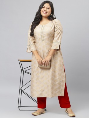 Stylum Women Printed, Embellished Straight Kurta(Beige)