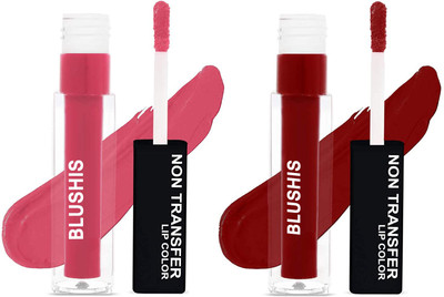 BLUSHIS Smudge proof Waterproof Long lasting Liquid matte Lipstick Non Transfer Common Colour For Daily Use Combo pack of 2 Charmed Pink and Dive wine(multicolour, 8 ml)
