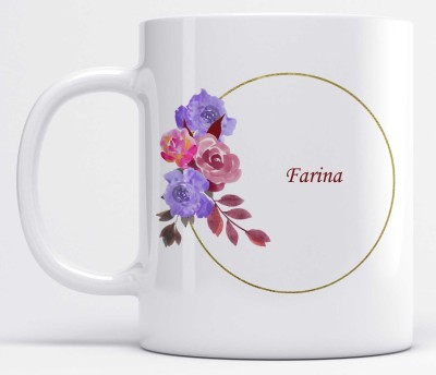 LOROFY Name Farina Printed Floral Design Ceramic Coffee Mug(350 ml)