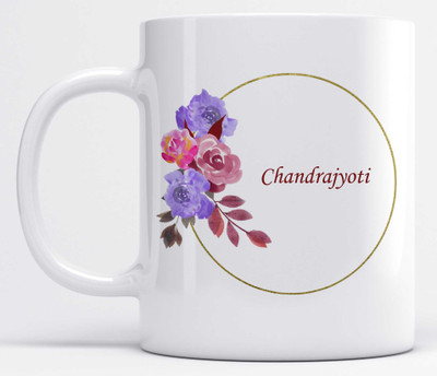LOROFY Name Chandrajyoti Printed Floral Design Ceramic Coffee Mug(350 ml)