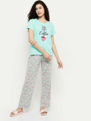 MAX Women Printed Green Top & Pyjama Set