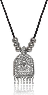 VSHINE FASHION JEWELLERY Oxidized Pendant Exclusive Collection Traditional Antique Silver-Toned Plated Pendant Shaped Necklace With Black Thread Chain Stylish Fancy Latest Design Necklace Set Collection Fashion Jewellery Locket For Women, Girls, Boys And Men Black Silver, Silver, Rhodium Zinc, Alloy