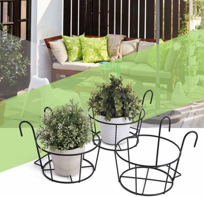 UV International Metal Railing Planter, Round Basket, Balcony Planter, Pots Stand, Flower Pot, Plant Stand, Wall Planter-Set of 3 Plant Container Set(Metal)