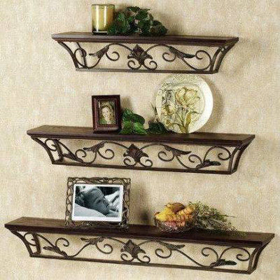 ANB Enterprises Wall shelf wooden & wrought iron shelves Wall hanging , mounted shelves Wooden, Iron Wall Shelf(Number of Shelves - 3, Brown, Black)