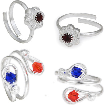 AanyaCentric Stone Silver Plated Toe Ring Set