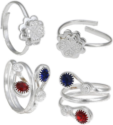 AanyaCentric Stone Silver Plated Toe Ring Set