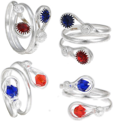 AanyaCentric Stone Silver Plated Toe Ring Set