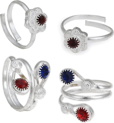 AanyaCentric Stone Silver Plated Toe Ring Set