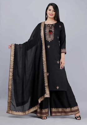 Sanganer Export Printed Kurta, Palazzo & Dupatta Set