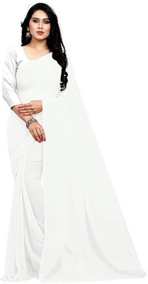 JV ENTERPRISE Striped Bollywood Chiffon Saree(White)