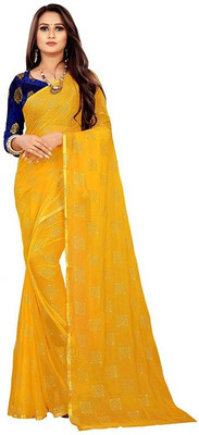 JiproStore Self Design Bollywood Chiffon Saree(Yellow)