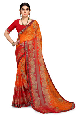 mahalaxmi fab Temple Border Chinnalapattu Nylon Saree(Red, Orange)