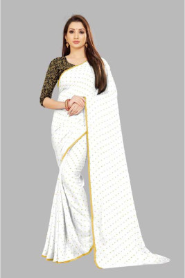 JiproStore Printed Daily Wear Chiffon Saree(White)