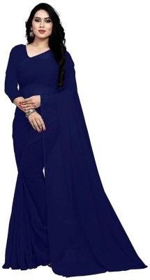 Florono enterprise Solid/Plain Bollywood Lycra Blend Saree(Blue)