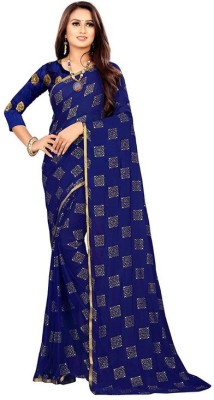 JiproStore Printed Daily Wear Chiffon Saree(Dark Blue)