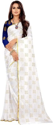 AVOJEE Self Design Bollywood Chiffon Saree(White)