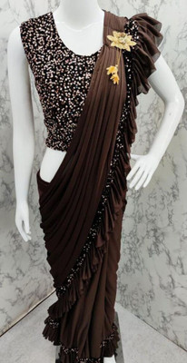 BHAKTINANDAN Solid/Plain Bollywood Polyester, Lycra Blend Saree(Brown)