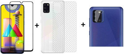 RAGRO Front and Back Tempered Glass for Edge To Edge Tempered Glass And Back Stripes Skin And Camera Tempered Glass (3 in 1) Combo For Samsung Galaxy A31(Pack of 1)