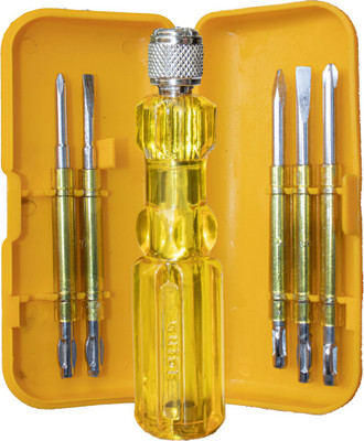 Guide Unbreakable Insulated Industrial Yellow Screwdriver Set Kit LINE TESTER ( 5 in 1) Combination Screwdriver Set(Pack of 6)