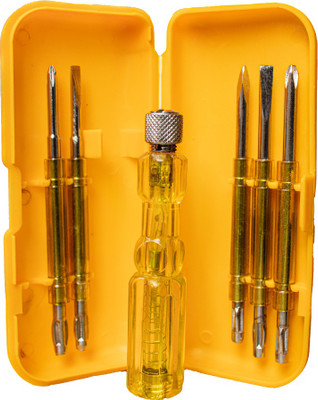 Guide Unbreakable Insulated Domestic (Yellow) Kit LINE TESTER ( 5 in 1) Combination Screwdriver Set(Pack of 6)