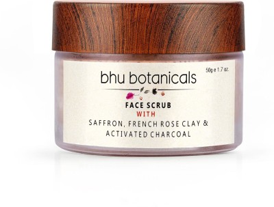bhu botanicals Skin Brightening Face Scrub, Saffron, French Rose Clay & Activated Charcoal, Scrub(50 g)