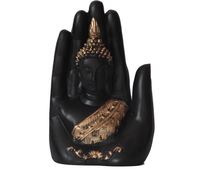 The Craftsman Golden Handcrafted Palm Buddha Polyresin Showpiece (12.5 cm x 7.5 cm x 17.5 cm, Black and Golden) Decorative Showpiece  -  18 cm(Brass, Black)