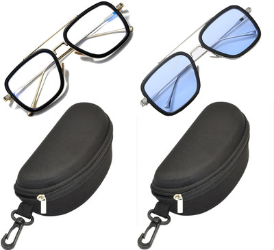 BROKE BRAND Retro Square Sunglasses(For Men, Blue, Clear)