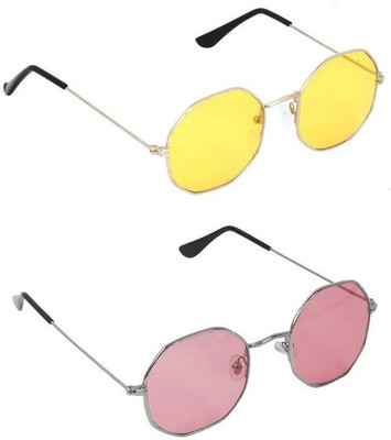 Online Mantra Round Sunglasses(For Boys & Girls, Pink, Yellow)