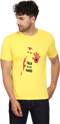 Tee Print Superhero Men Round Neck Yellow T-Shirt
