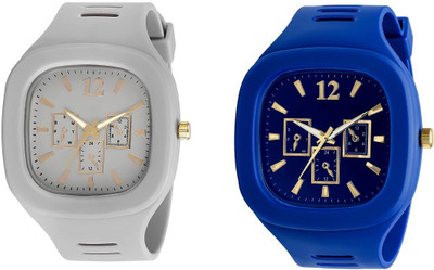 STT Grey & Blue Square Multi DIAL Analog Silicon Watch Analog Watch  - For Boys