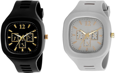 Sachi Enterprises Black & Grey Square Multi DIAL Analog Silicon Watch Analog Watch  - For Boys & Girls