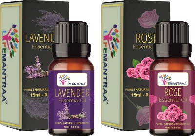 lifemantraa Pure Lavender and Rose Essential Oil for Skin, Hair, Aromatherapy, Therapeutic Grade (15ml each)(30 ml)
