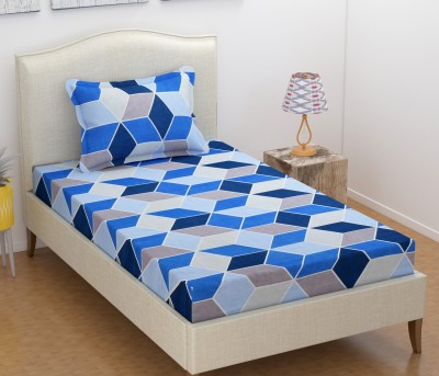 Urban Arts 144 TC Microfiber Single Checkered Flat Bedsheet(Pack of 1, Blue)