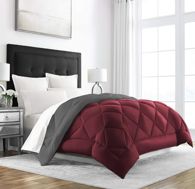 BAZKU Checkered Double Comforter for  Heavy Winter(Polyester, Maroon-Grey)