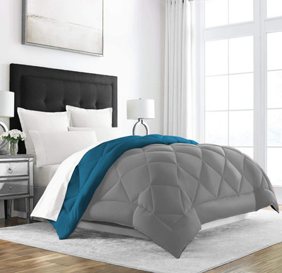 BAZKU Checkered Single Comforter for  Heavy Winter(Polyester, Blue-Grey)