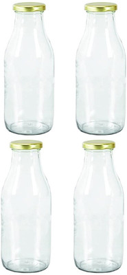 1st Time Glass Water And Milk Bottle With Transparent Inner View 500 ml Bottle(Pack of 4, Clear, Glass)