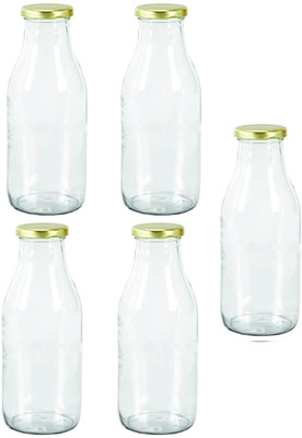 1st Time Glass Milk Container  - 1000 ml(Pack of 5, Clear, White)