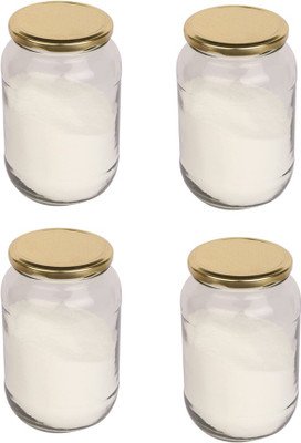 AFAST Glass Pickle Jar  - 400 ml(Pack of 4, Clear, Gold)
