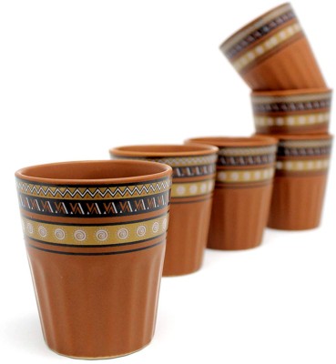 THE INDIA STYLE Pack of 6 Ceramic Ceramic kulhad Set Cups Handmade kullad Tea Set | kulhad chai Cups | Hand Painted kulhad Coffee/Tea Mug (Brown Big Kullahar, Pack of 6)(Brown, Cup Set)