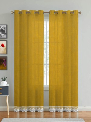 HOMEMONDE 182 cm (6 ft) Cotton Transparent Window Curtain (Pack Of 2)(Self Design, Yellow Bottom Lace)