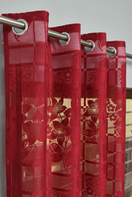 Flipkart SmartBuy 152 cm (5 ft) Window Net Semi Transparent Curtain (Pack Of 2)(Red, Self Design)