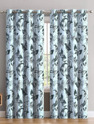 sai fashion 155 cm (5 ft) Polyester Room Darkening Window Curtain (Pack Of 2)(Floral, Light Blue)