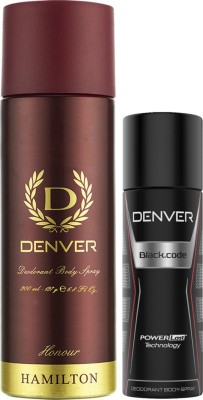 DENVER Honour & Black Code Nano Deodorant Spray  -  For Men(250 ml, Pack of 2)